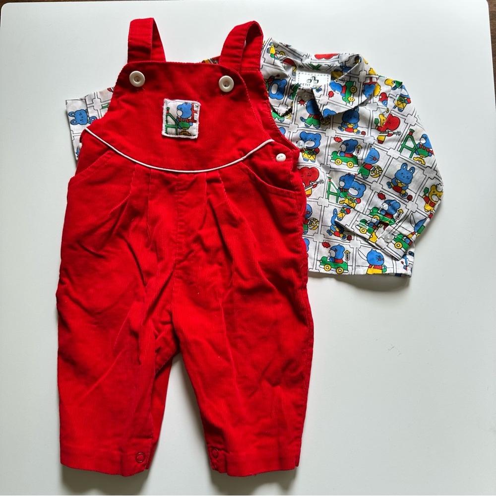 Vintage Petite Jouet Red Corduroy 2-Piece Set 3-6 Months